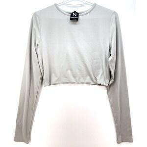 Naked Wardrobe Gray Cropped Long Sleeve Top Sz 1 Minimalist Y2K Lounge Layer